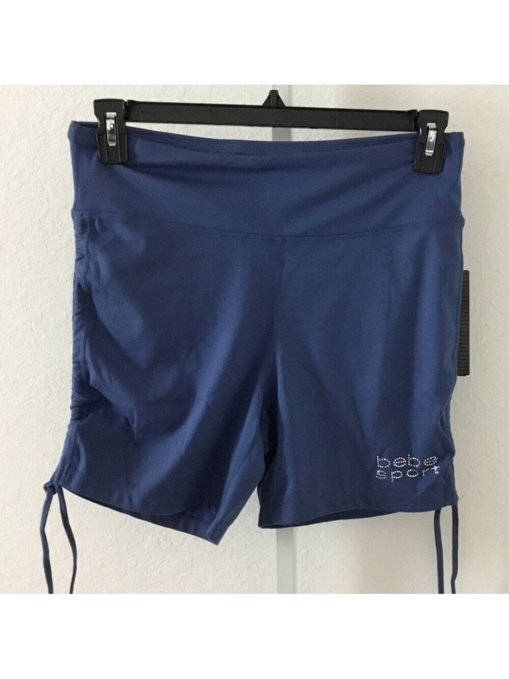Bebe Sport thistle blue rhinestone logo ruched side bike short XL - Picture 6 of 10